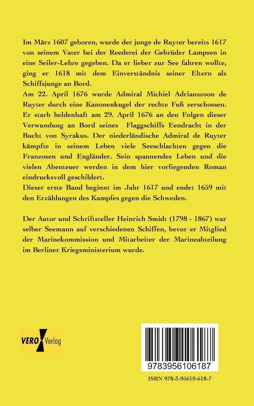 Rückseite: 9783956106187 | Admiral de Ruyter | 1. Band | Heinrich Smidt | Taschenbuch | 396 S.