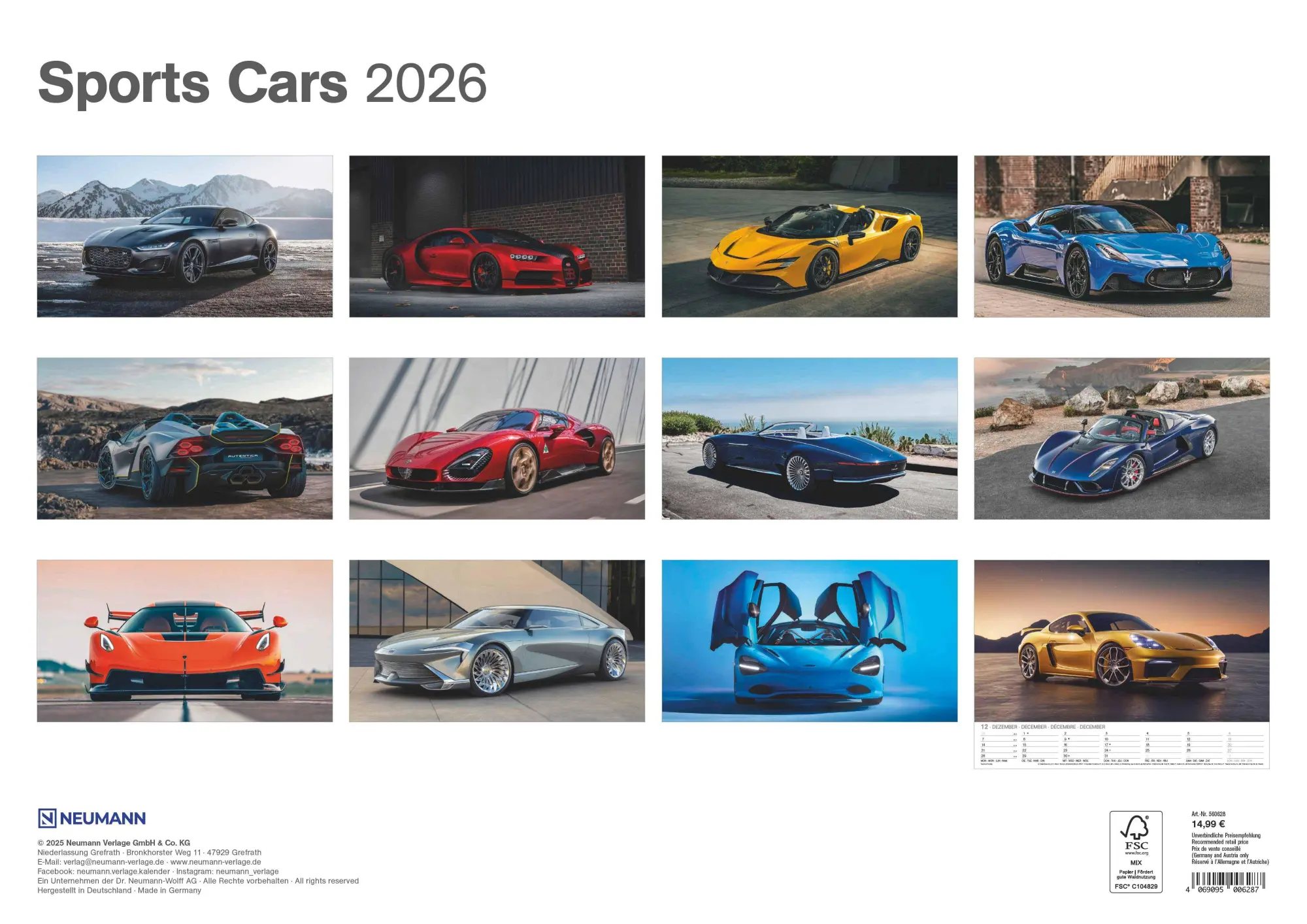Rückseite: 4069095006287 | Sports Cars 2026 - Foto-Kalender - Wand-Kalender - 42x29,7 - Autos