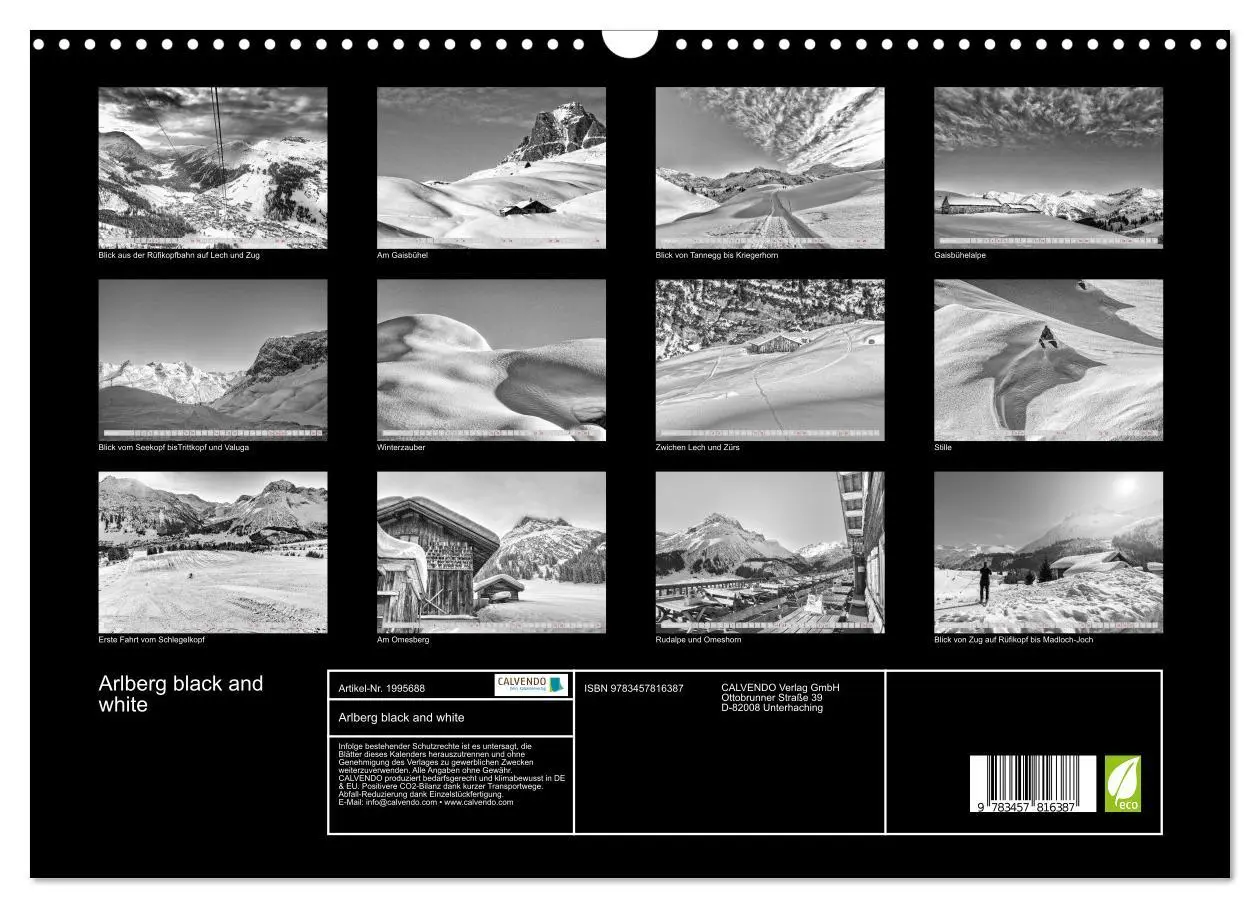 Bild: 9783457816387 | Arlberg black and white (Wandkalender 2026 DIN A3 quer), CALVENDO...