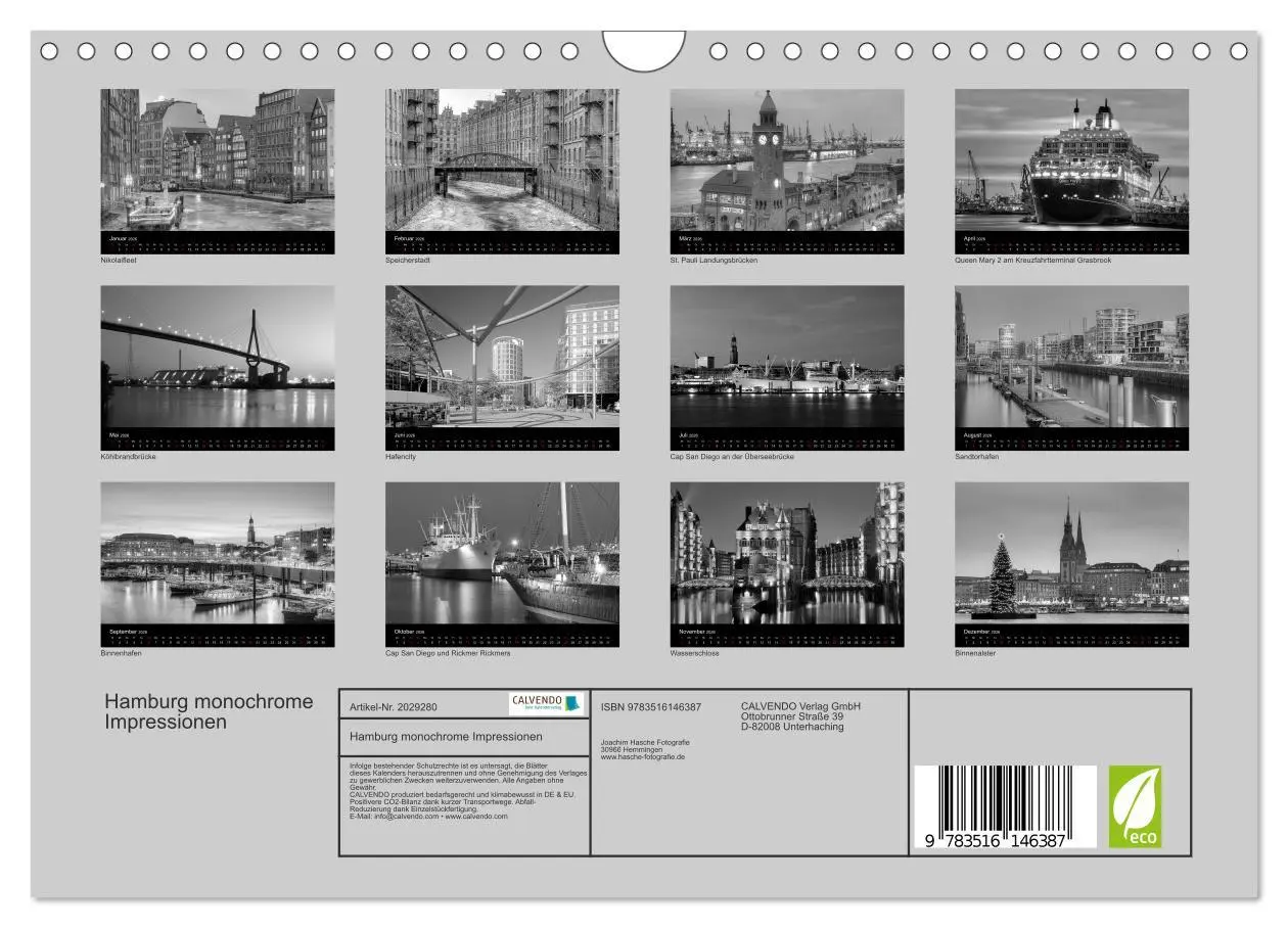Bild: 9783516146387 | Hamburg monochrome Impressionen (Wandkalender 2026 DIN A4 quer),...