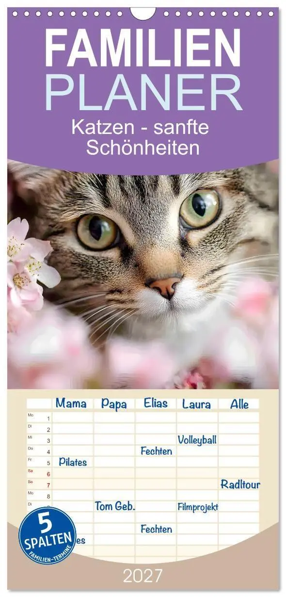 Cover: 9783594296387 | Familienplaner 2027 - Katzen - sanfte Schönheiten mit 5 Spalten...
