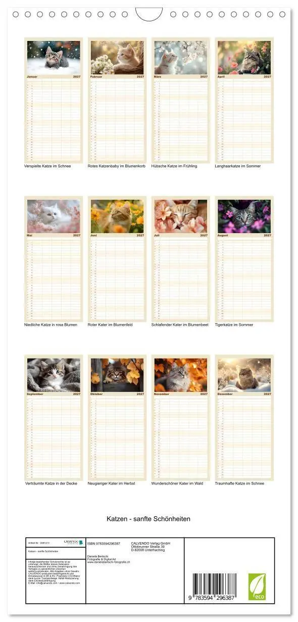 Bild: 9783594296387 | Familienplaner 2027 - Katzen - sanfte Schönheiten mit 5 Spalten...