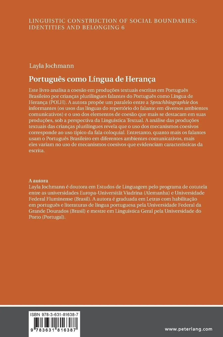 Rückseite: 9783631816387 | Português como Língua de Herança | Layla Cristina Jochmann | Buch