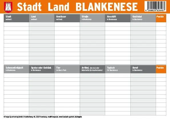 Cover: 4260029826487 | Hamburg: Stadt Land Blankenese | 30 Minuten, 2-6 Spieler | Spiel