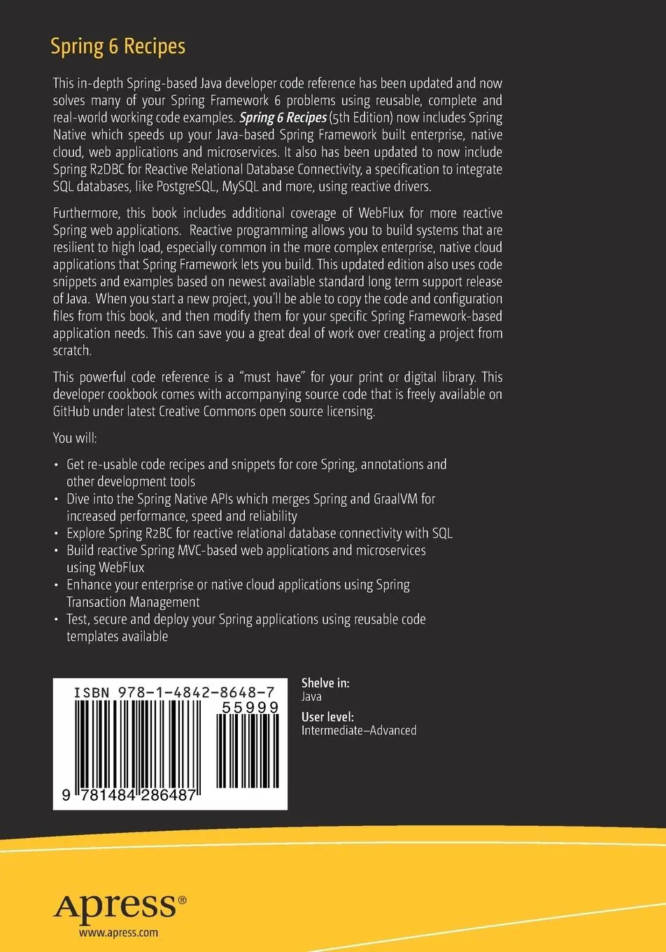 Rückseite: 9781484286487 | Spring 6 Recipes | A Problem-Solution Approach to Spring Framework