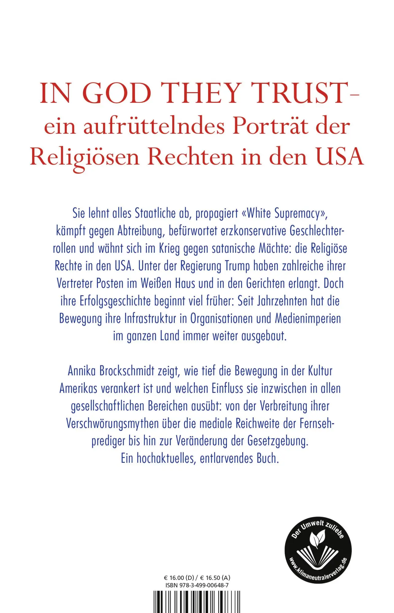 Rückseite: 9783499006487 | Amerikas Gotteskrieger | Annika Brockschmidt | Taschenbuch | 416 S.