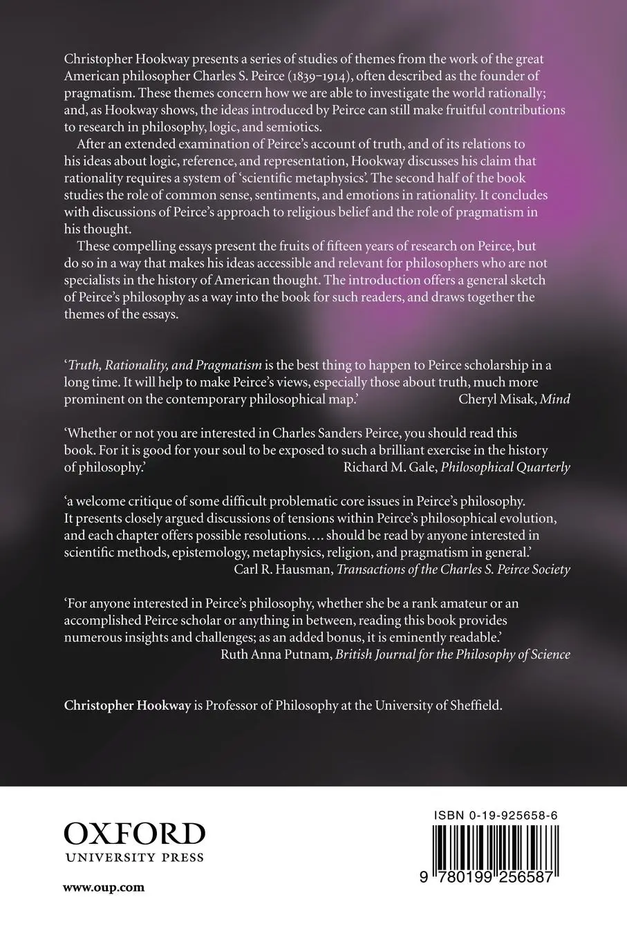 Rückseite: 9780199256587 | Truth, Rationality, and Pragmatism | Themes from Peirce | Hookway