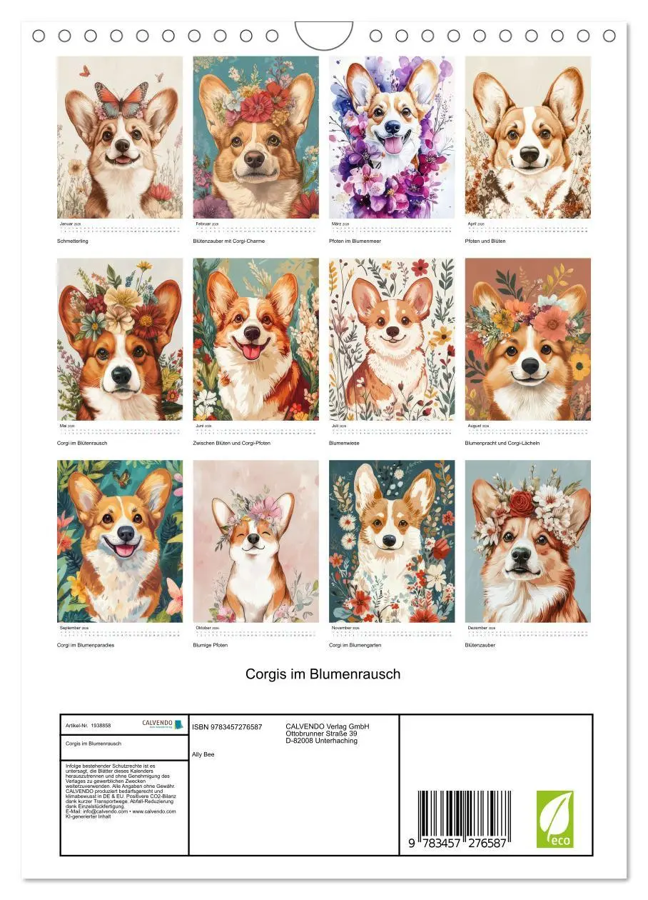 Bild: 9783457276587 | Corgis im Blumenrausch (Wandkalender 2026 DIN A4 hoch), CALVENDO...