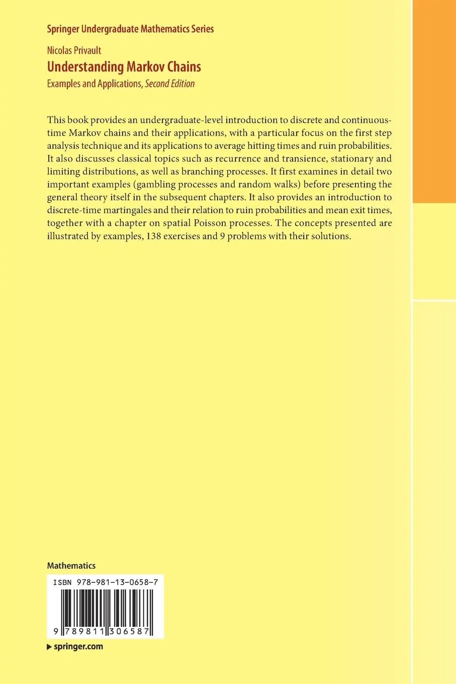 Rückseite: 9789811306587 | Understanding Markov Chains | Examples and Applications | Privault