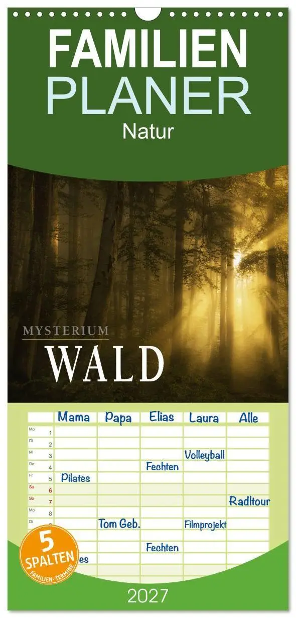 Cover: 9783594336687 | Familienplaner 2027 - Mysterium Wald mit 5 Spalten (Wandkalender,...