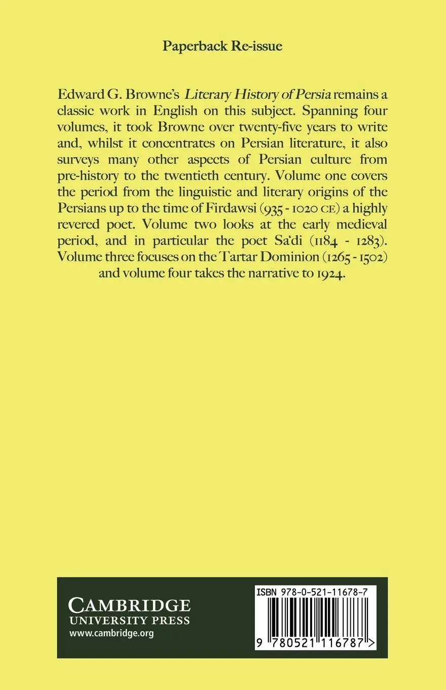 Rückseite: 9780521116787 | A Literary History of Persia | Edward G. Browne | Taschenbuch | 2009