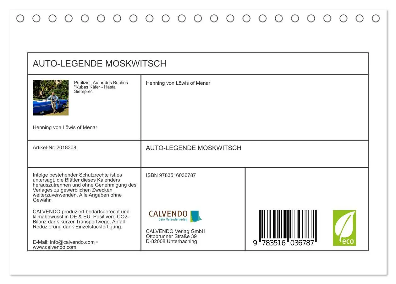 Bild: 9783516036787 | AUTO-LEGENDE MOSKWITSCH (Tischkalender 2026 DIN A5 quer), CALVENDO...