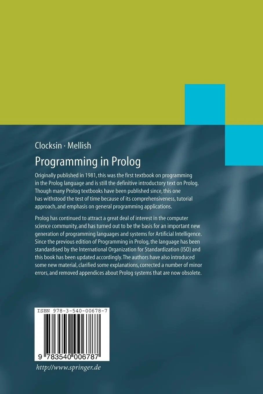 Rückseite: 9783540006787 | Programming in Prolog | Using the ISO Standard | Mellish (u. a.) | xiv