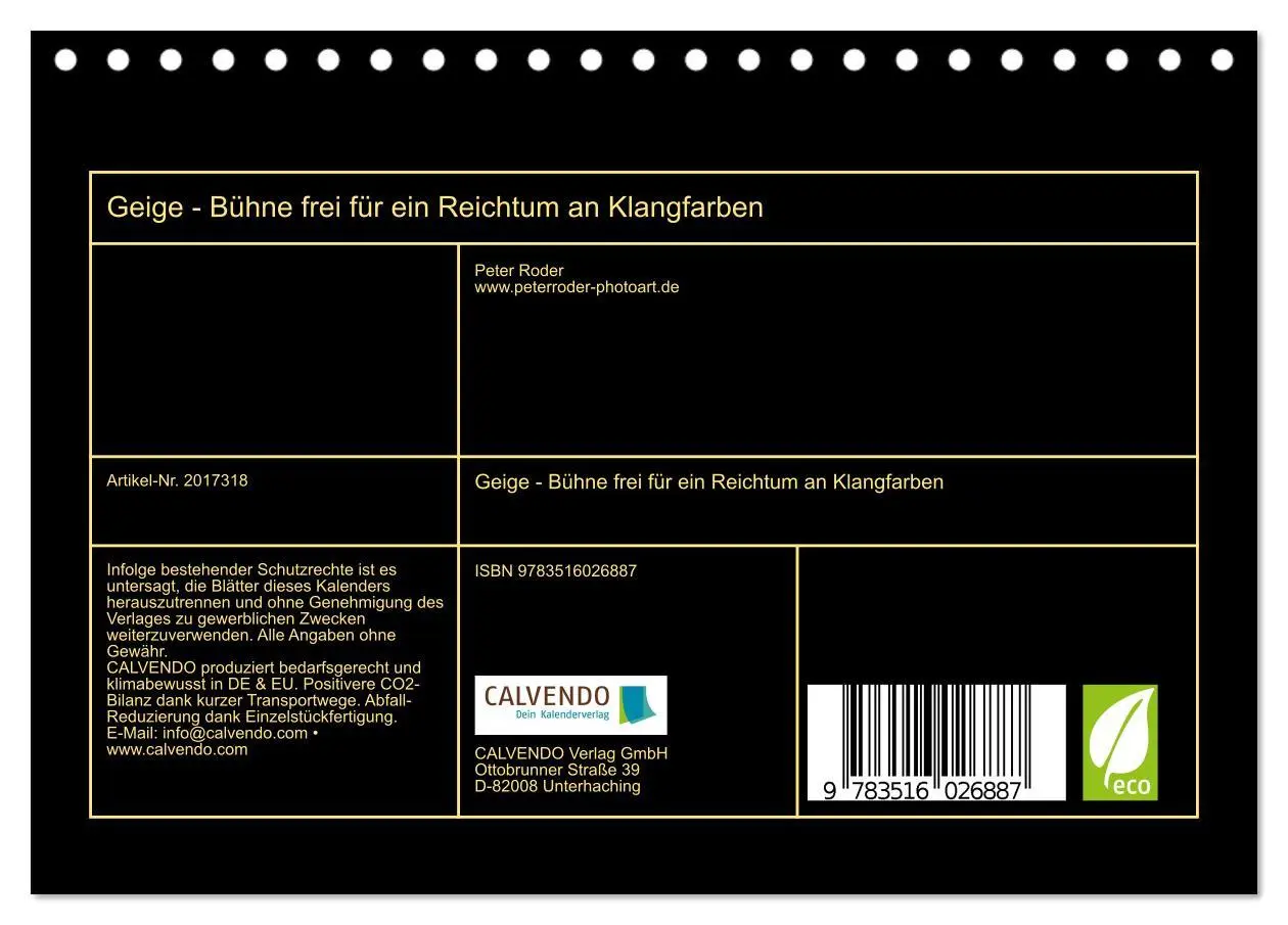 Bild: 9783516026887 | Geige - Bühne frei für ein Reichtum an Klangfarben (Tischkalender...