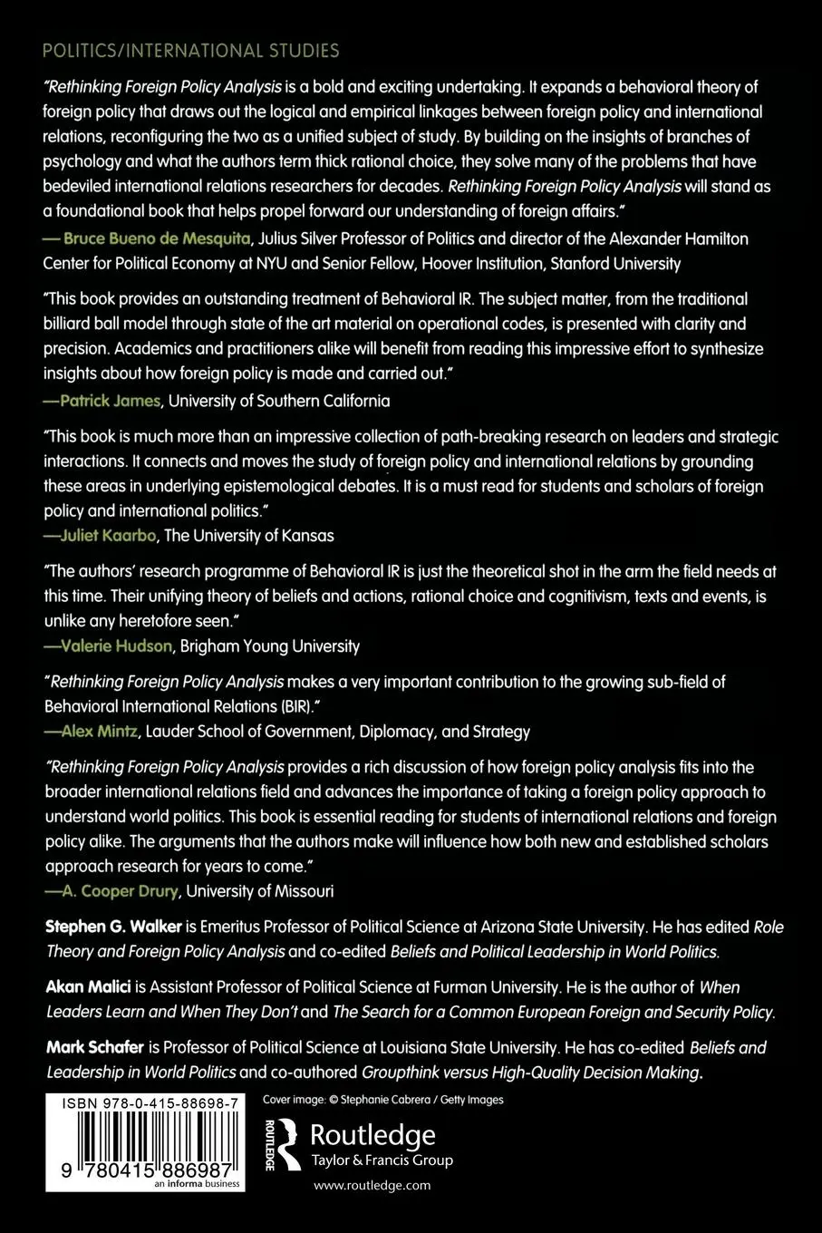 Rückseite: 9780415886987 | Rethinking Foreign Policy Analysis | Stephen G. Walker (u. a.) | Buch