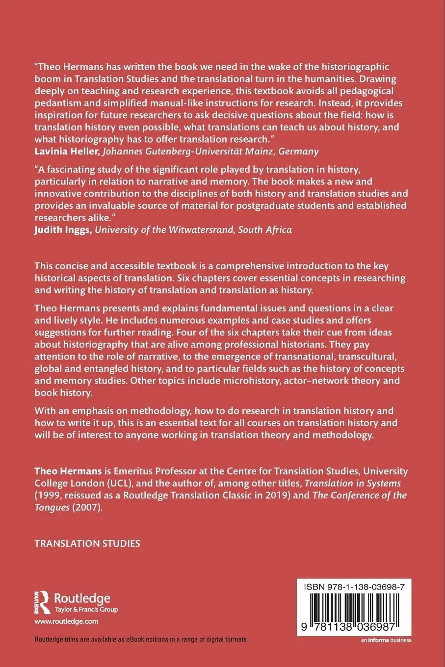 Rückseite: 9781138036987 | Translation and History | A Textbook | Theo Hermans | Taschenbuch