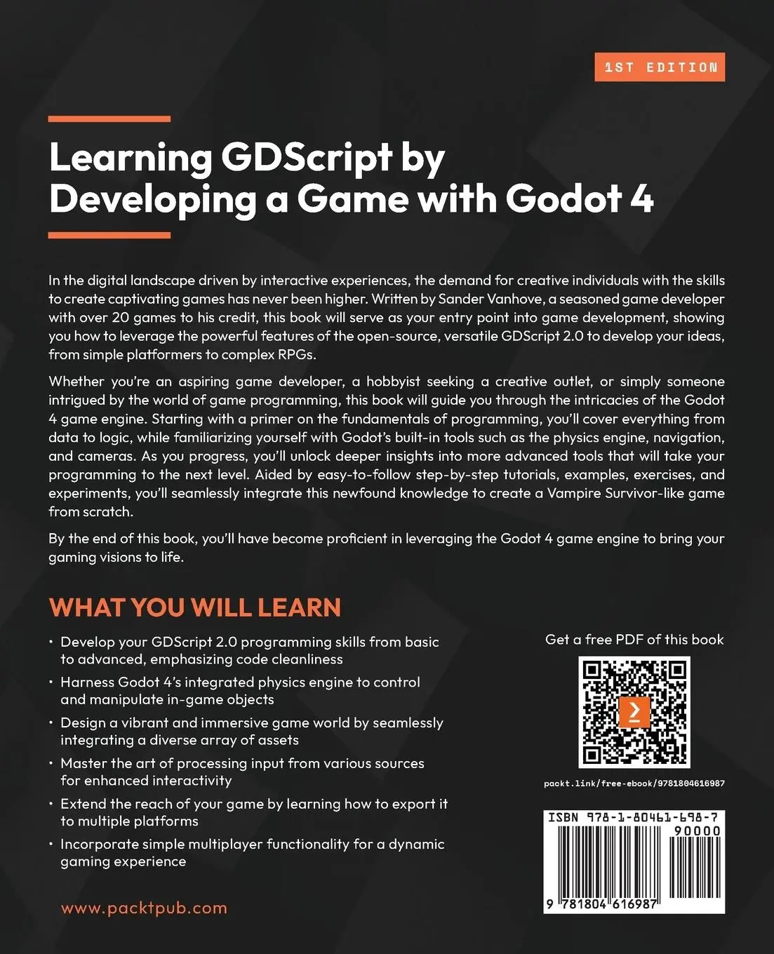 Rückseite: 9781804616987 | Learning GDScript by Developing a Game with Godot 4 | Sander Vanhove