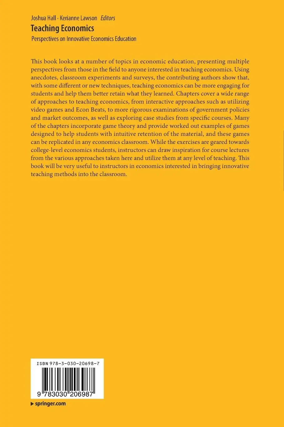 Rückseite: 9783030206987 | Teaching Economics | Perspectives on Innovative Economics Education
