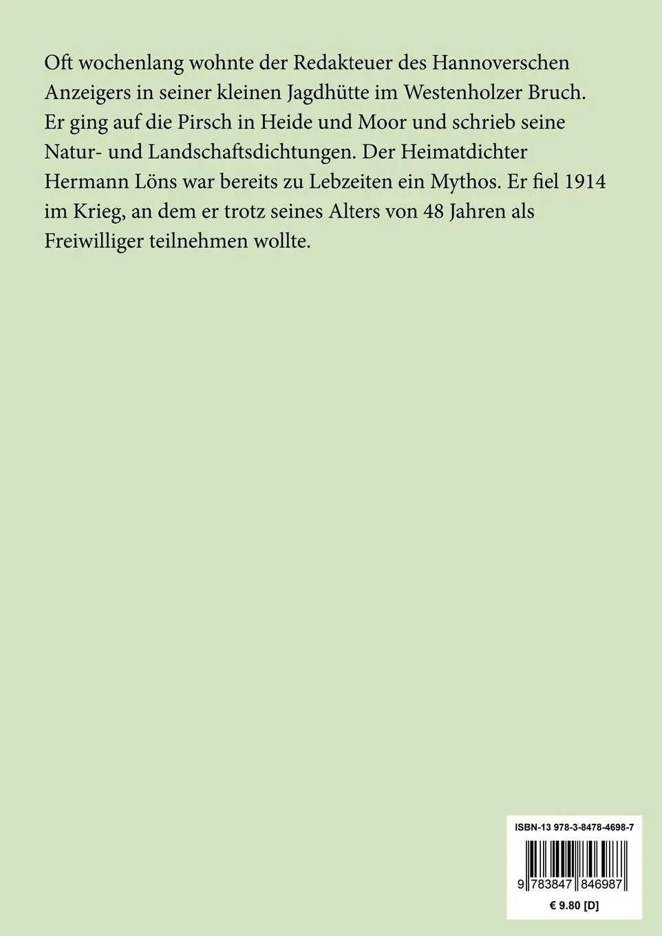 Rückseite: 9783847846987 | Mein grünes Buch (Großdruck) | Jagdschilderungen | Hermann Löns | Buch
