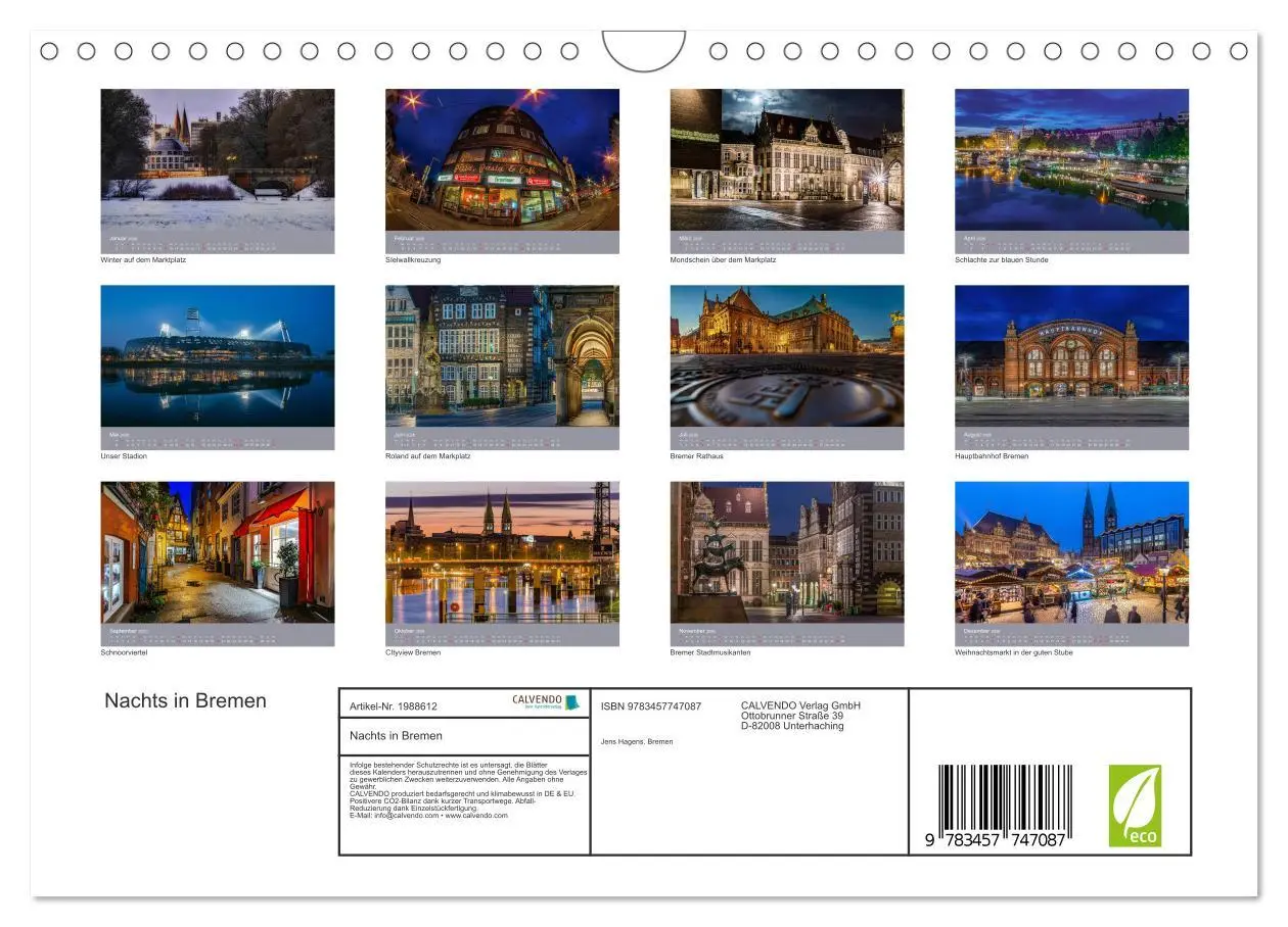 Bild: 9783457747087 | Nachts in Bremen (Wandkalender 2026 DIN A4 quer), CALVENDO...