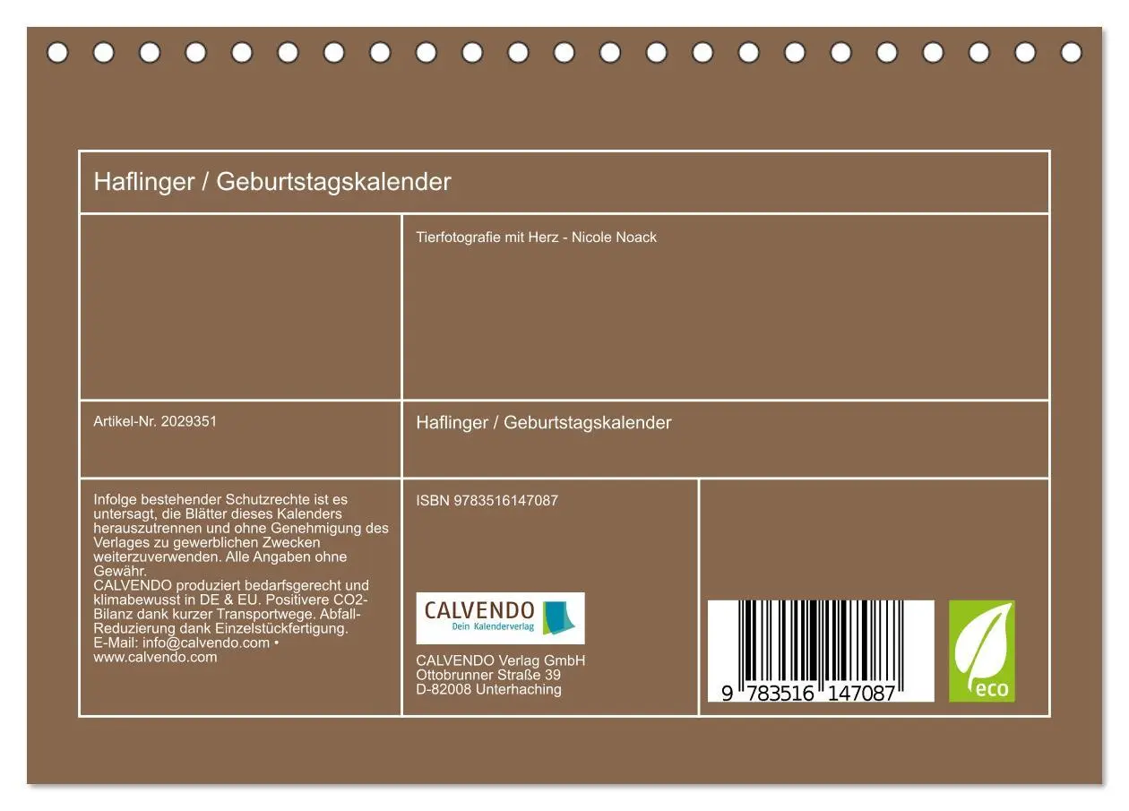 Bild: 9783516147087 | Haflinger / Geburtstagskalender (Tischkalender 2026 DIN A5 quer),...