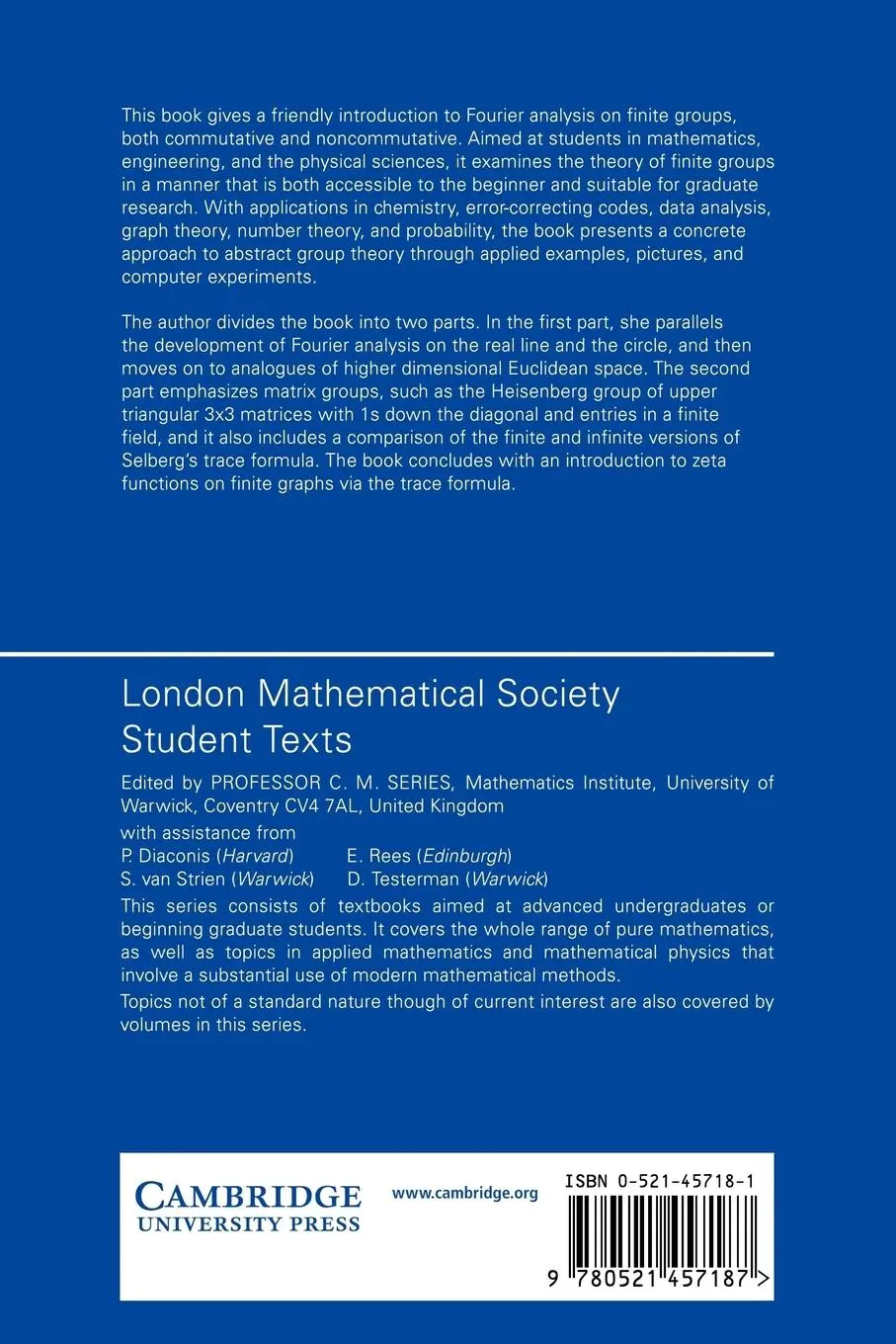 Rückseite: 9780521457187 | Fourier Analysis on Finite Groups and Applications | Audrey Terras