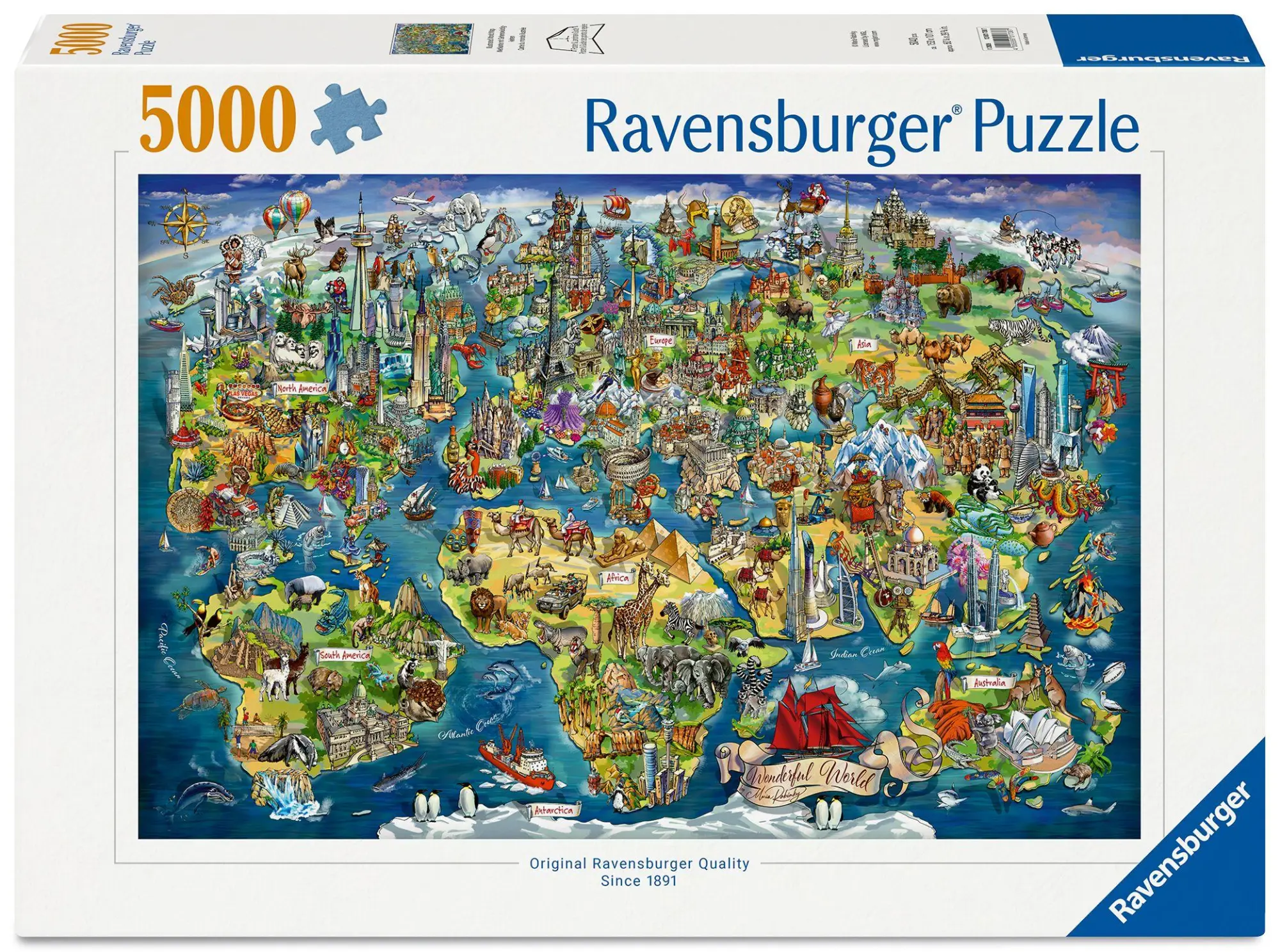 Cover: 4005555017387 | Erwachsenenpuzzle 5000 Teile - Weltkarte mit Sehenswürdigkeiten | 2026