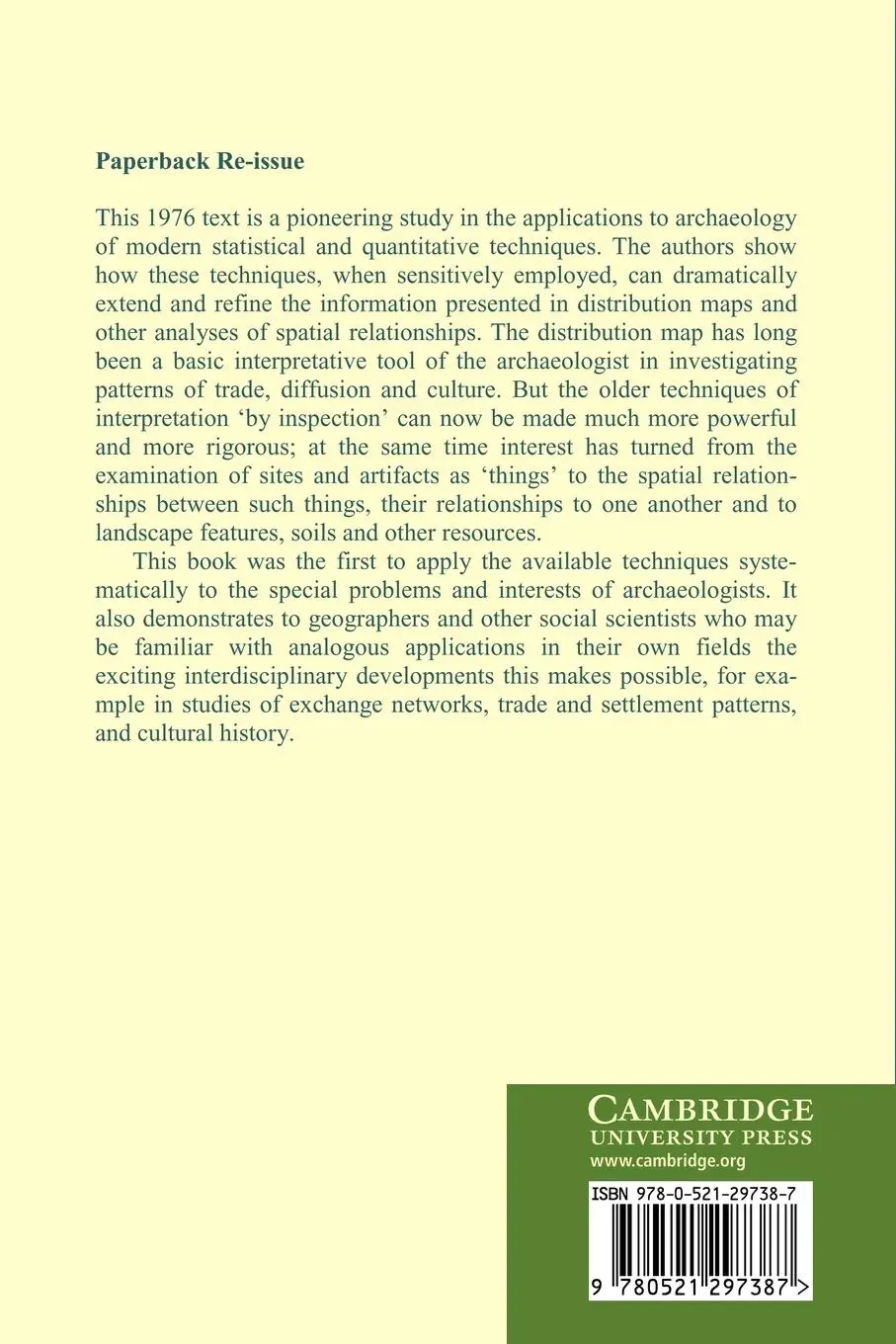 Rückseite: 9780521297387 | Spatial Analysis in Archaeology | Ian Hodder (u. a.) | Taschenbuch