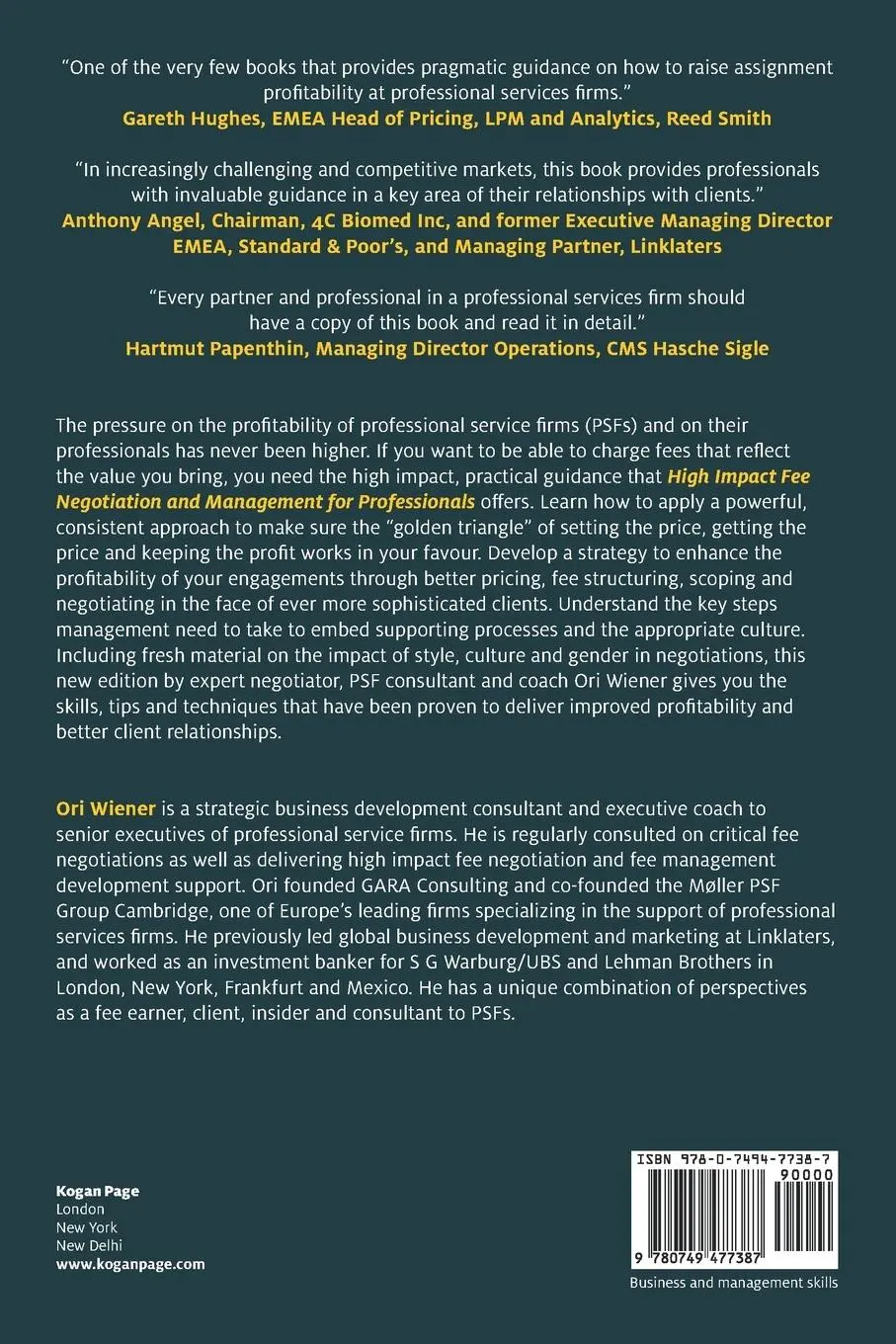 Rückseite: 9780749477387 | High Impact Fee Negotiation and Management for Professionals | Wiener