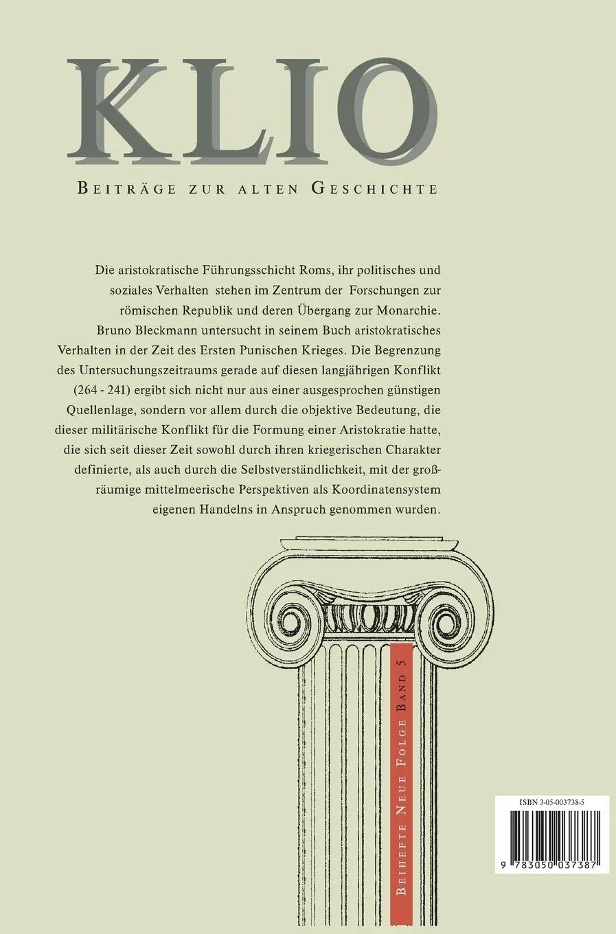 Rückseite: 9783050037387 | Die römische Nobilität im Ersten Punischen Krieg | Bruno Bleckmann