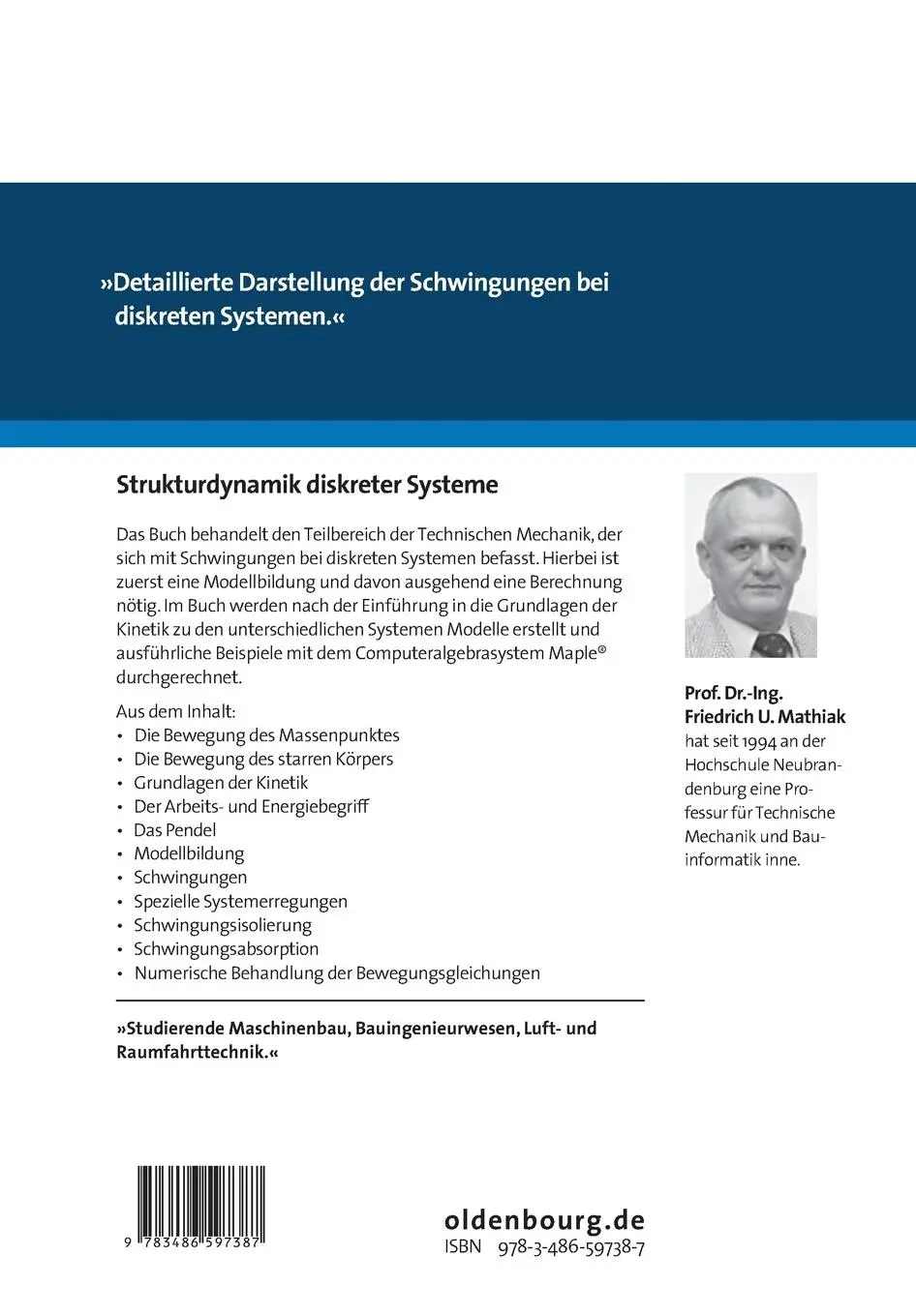 Rückseite: 9783486597387 | Strukturdynamik diskreter Systeme | Friedrich U. Mathiak | Taschenbuch