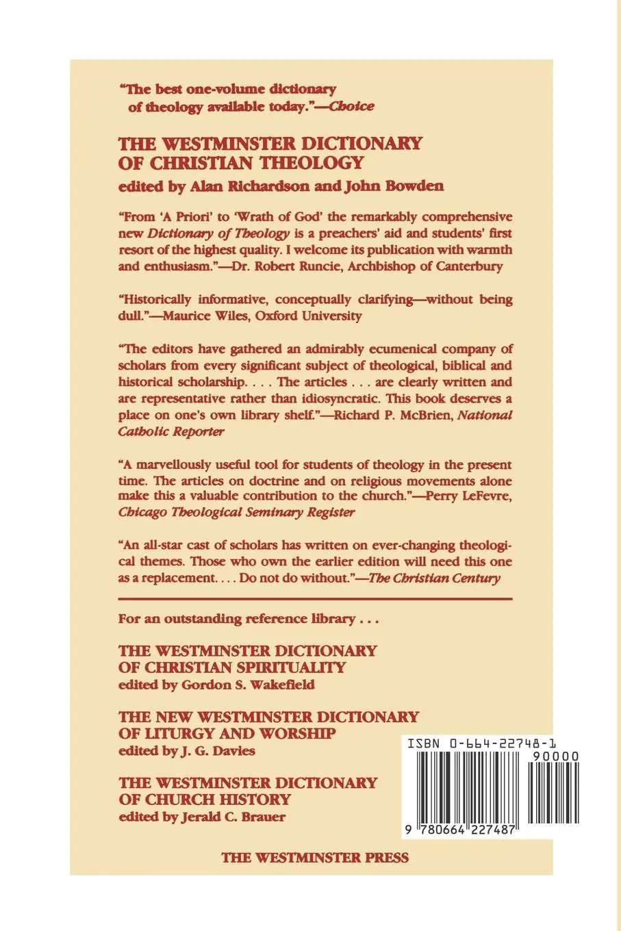 Rückseite: 9780664227487 | The Westminster Dictionary of Christian Theology | Richardson (u. a.)