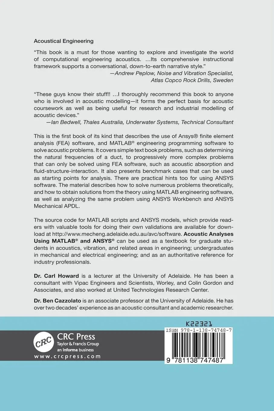 Rückseite: 9781138747487 | Acoustic Analyses Using Matlab® and Ansys® | Carl Q. Howard (u. a.)
