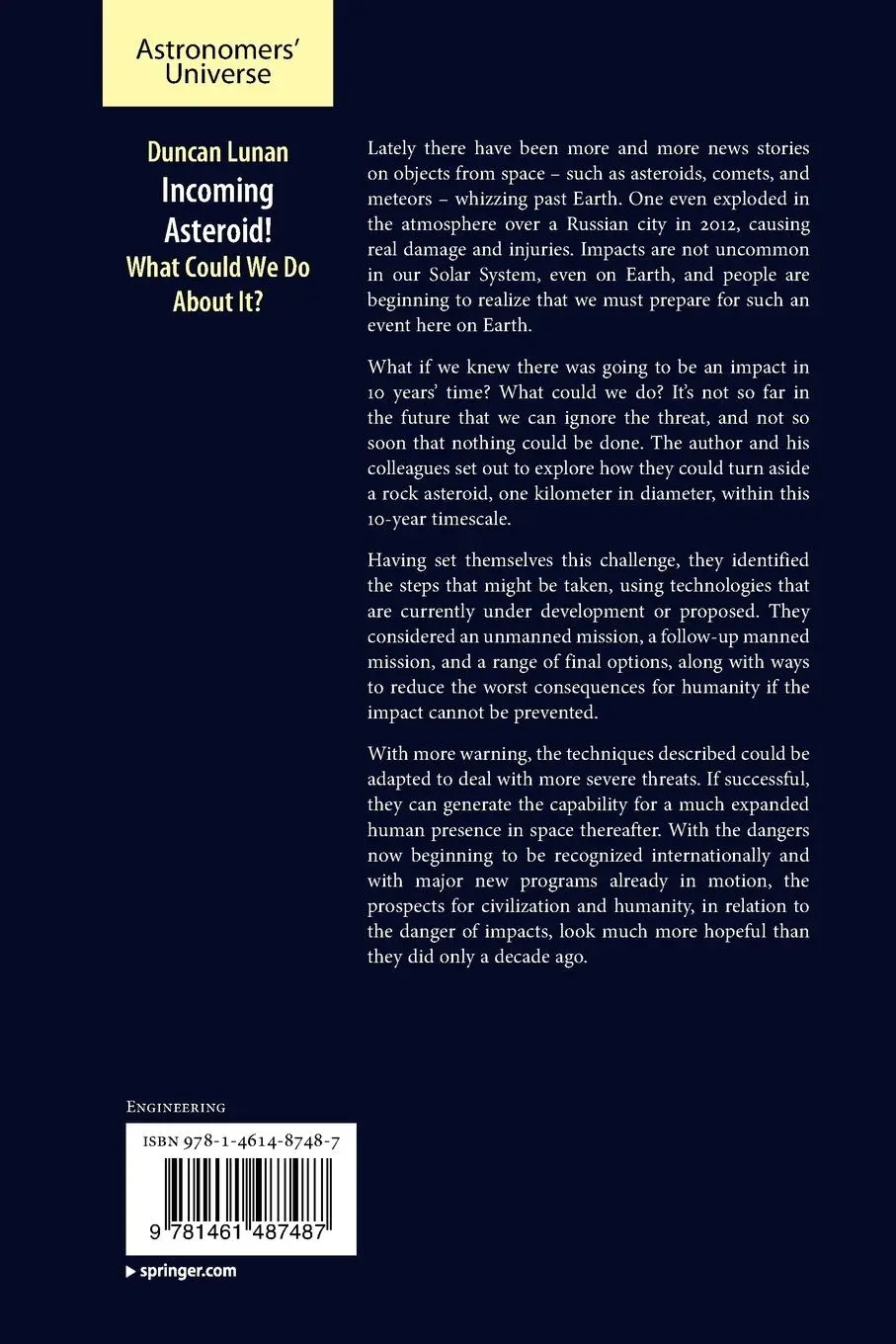 Rückseite: 9781461487487 | Incoming Asteroid! | What Could We Do About It? | Duncan Lunan | Buch