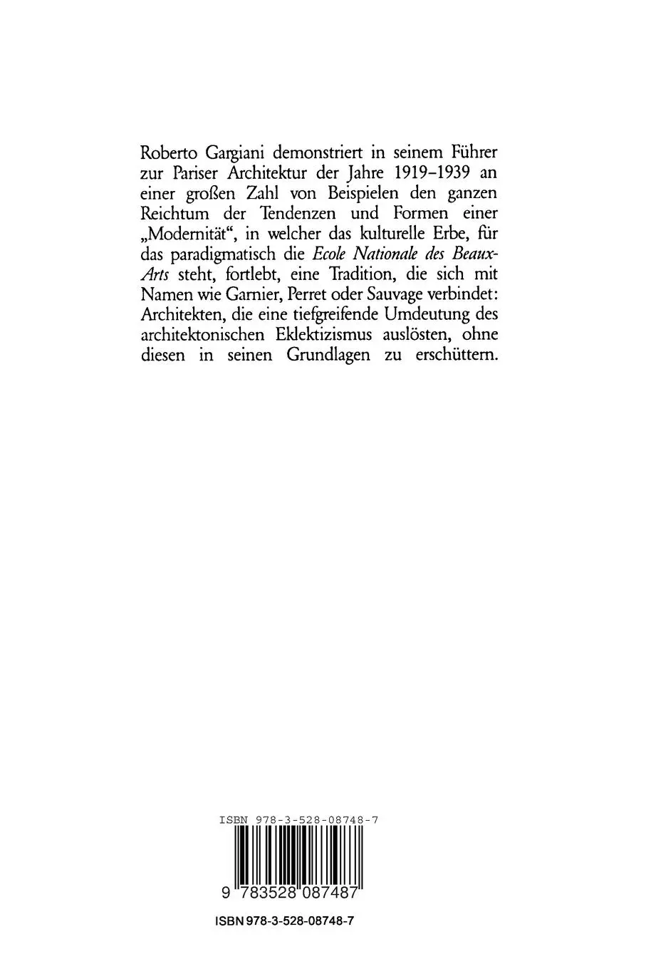 Rückseite: 9783528087487 | Paris | Architektur Zwischen Purismus und Beaux-Arts 1919-1939 | Buch