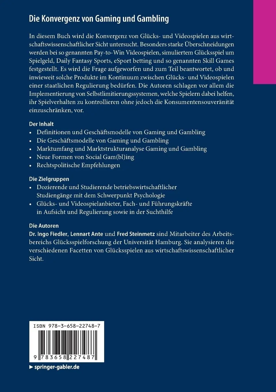 Rückseite: 9783658227487 | Die Konvergenz von Gaming und Gambling | Ingo Fiedler (u. a.) | Buch