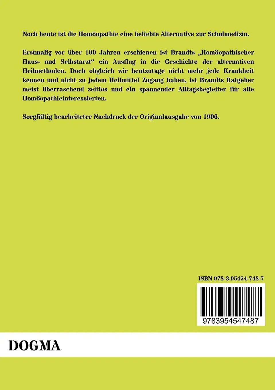 Rückseite: 9783954547487 | Homöopathischer Haus- und Selbstarzt | Johann Brandt | Taschenbuch