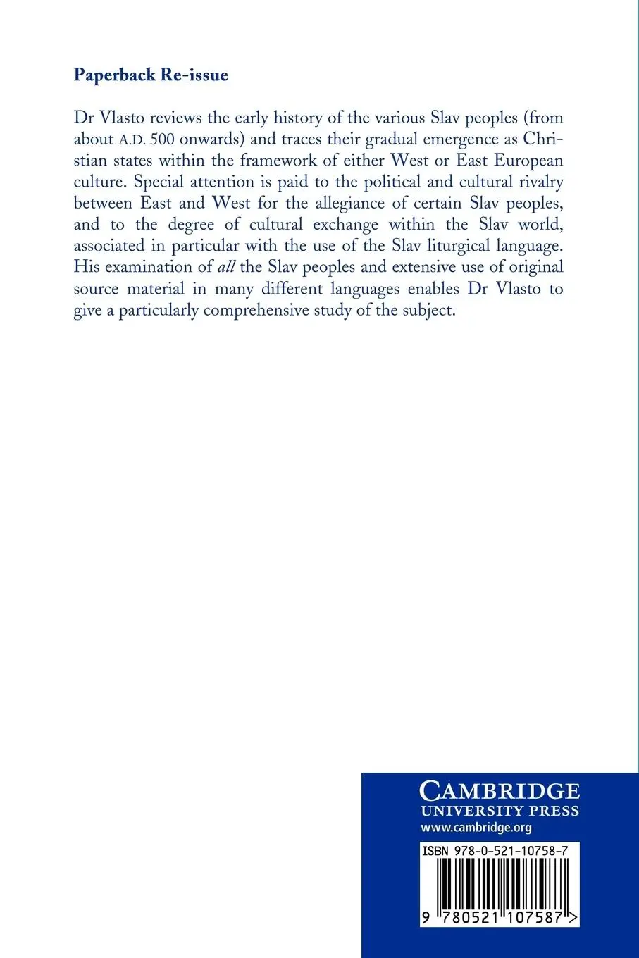 Rückseite: 9780521107587 | The Entry of the Slavs Into Christendom | A. P. Vlasto | Taschenbuch