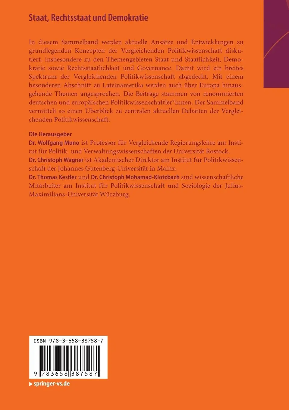 Rückseite: 9783658387587 | Staat, Rechtsstaat und Demokratie | Wolfgang Muno (u. a.) | Buch