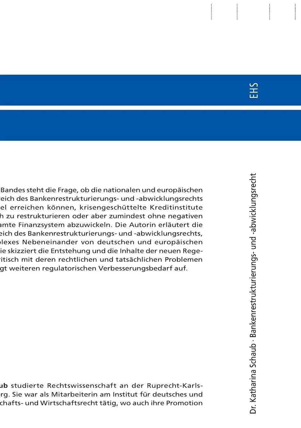 Rückseite: 9783631787687 | Bankenrestrukturierungs- und -abwicklungsrecht: Banken zwischen...