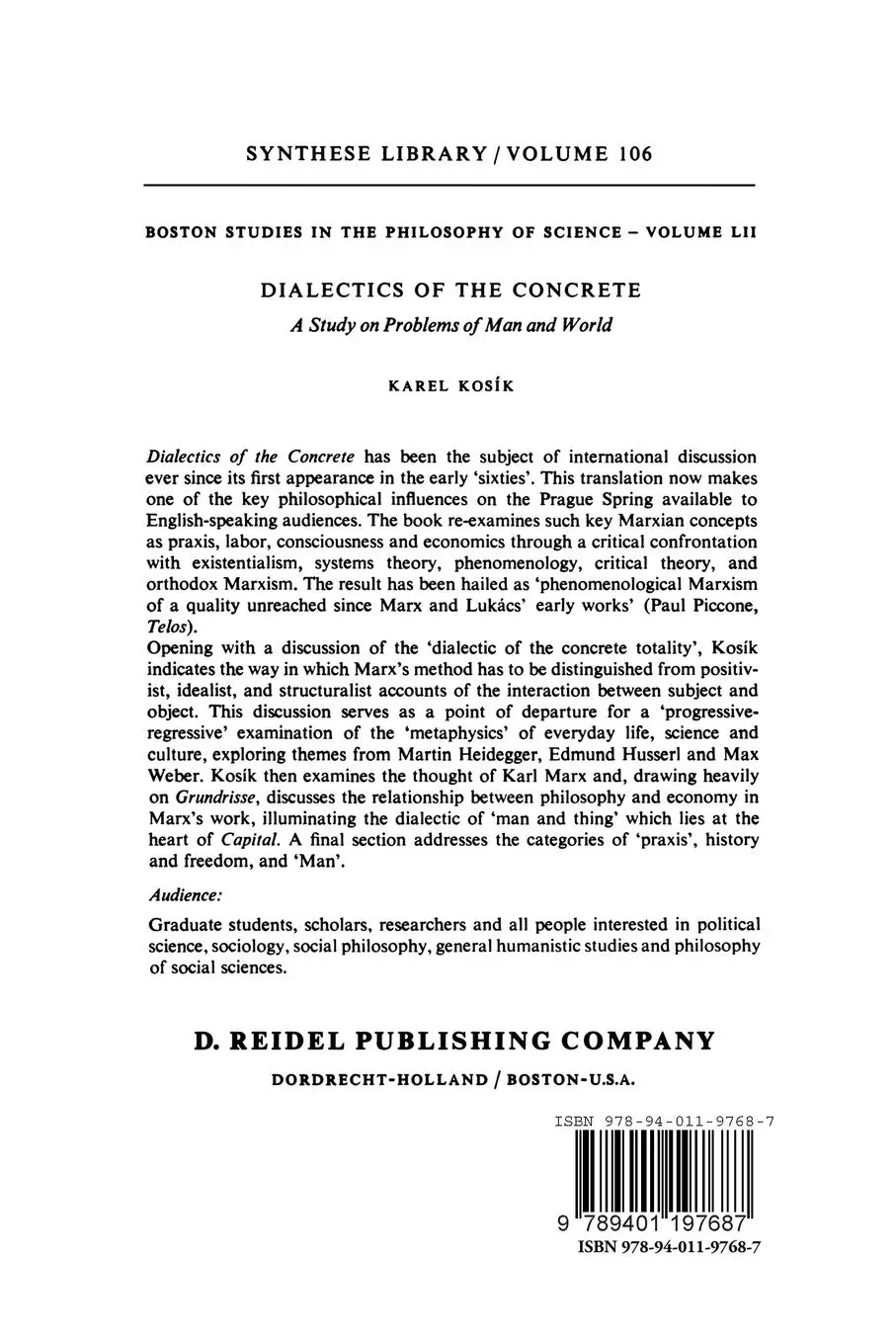 Rückseite: 9789401197687 | Dialectics of the Concrete | A Study on Problems of Man and World