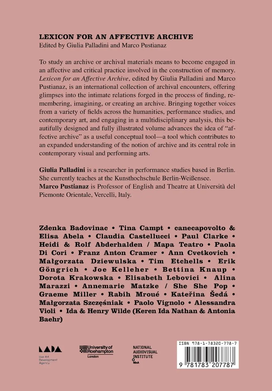 Rückseite: 9781783207787 | Lexicon for an Affective Archive | Giulia Palladini | Taschenbuch