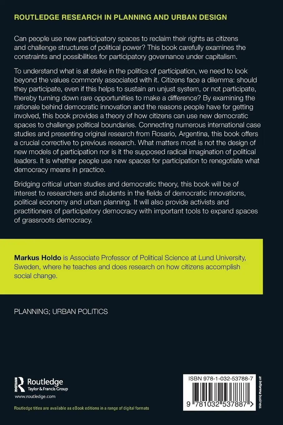 Rückseite: 9781032537887 | Participatory Spaces Under Urban Capitalism | Markus Holdo | Buch