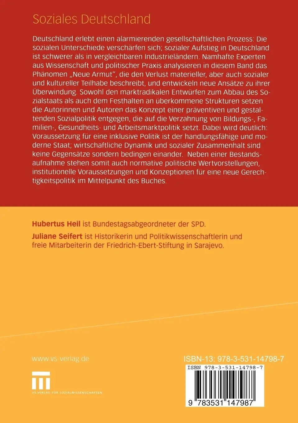Rückseite: 9783531147987 | Soziales Deutschland | Für eine neue Gerechtigkeitspolitik | Buch