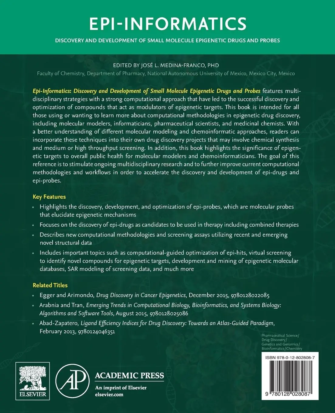 Rückseite: 9780128028087 | Epi-Informatics | Jose Medina-Franco | Taschenbuch | Englisch | 2016