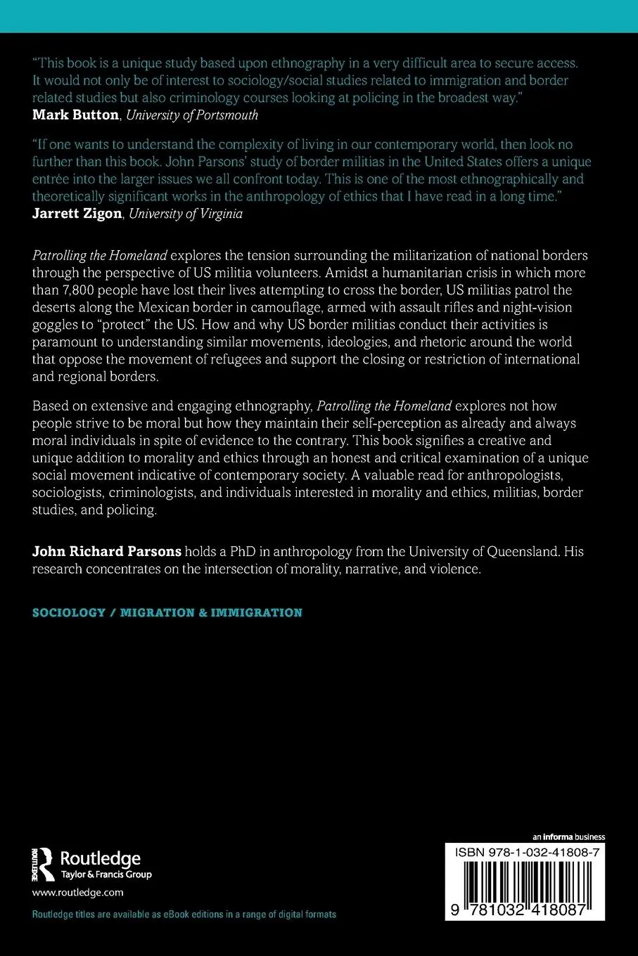 Rückseite: 9781032418087 | Patrolling the Homeland | John Parsons | Taschenbuch | Englisch | 2022