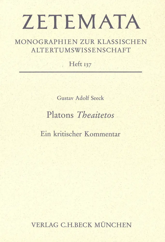 Cover: 9783406608087 | Platons Theaitetos | Ein kritischer Kommentar | Gustav Adolf Seeck
