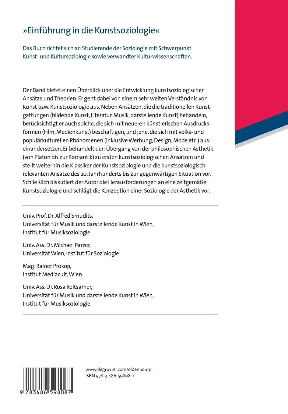 Rückseite: 9783486598087 | Kunstsoziologie | Alfred Smudits | Taschenbuch | Deutsch | 2013