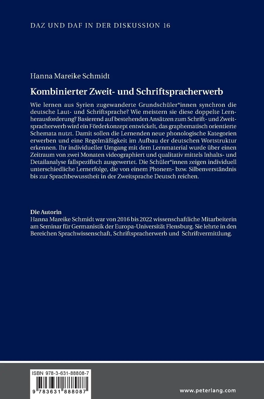 Rückseite: 9783631888087 | Kombinierter Zweit- und Schriftspracherwerb | Hanna Mareike Schmidt