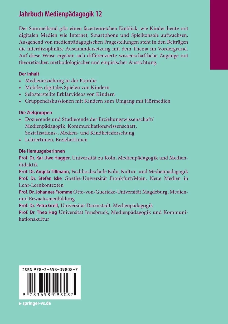 Rückseite: 9783658098087 | Jahrbuch Medienpädagogik 12 | Kai-Uwe Hugger (u. a.) | Taschenbuch